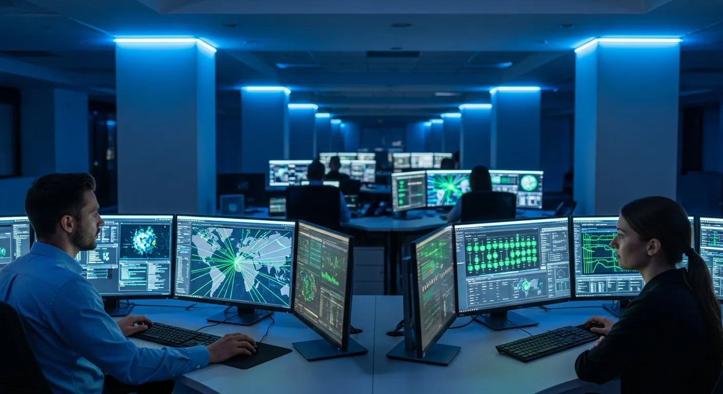 Cybersecurity operations center monitoring network security for Austin businesses