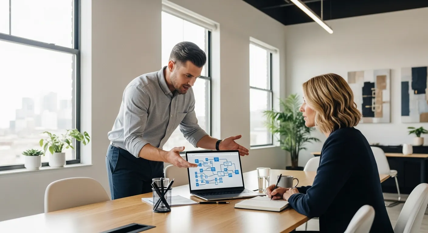 IT consultant meeting with Round Rock business owner to evaluate technology solutions