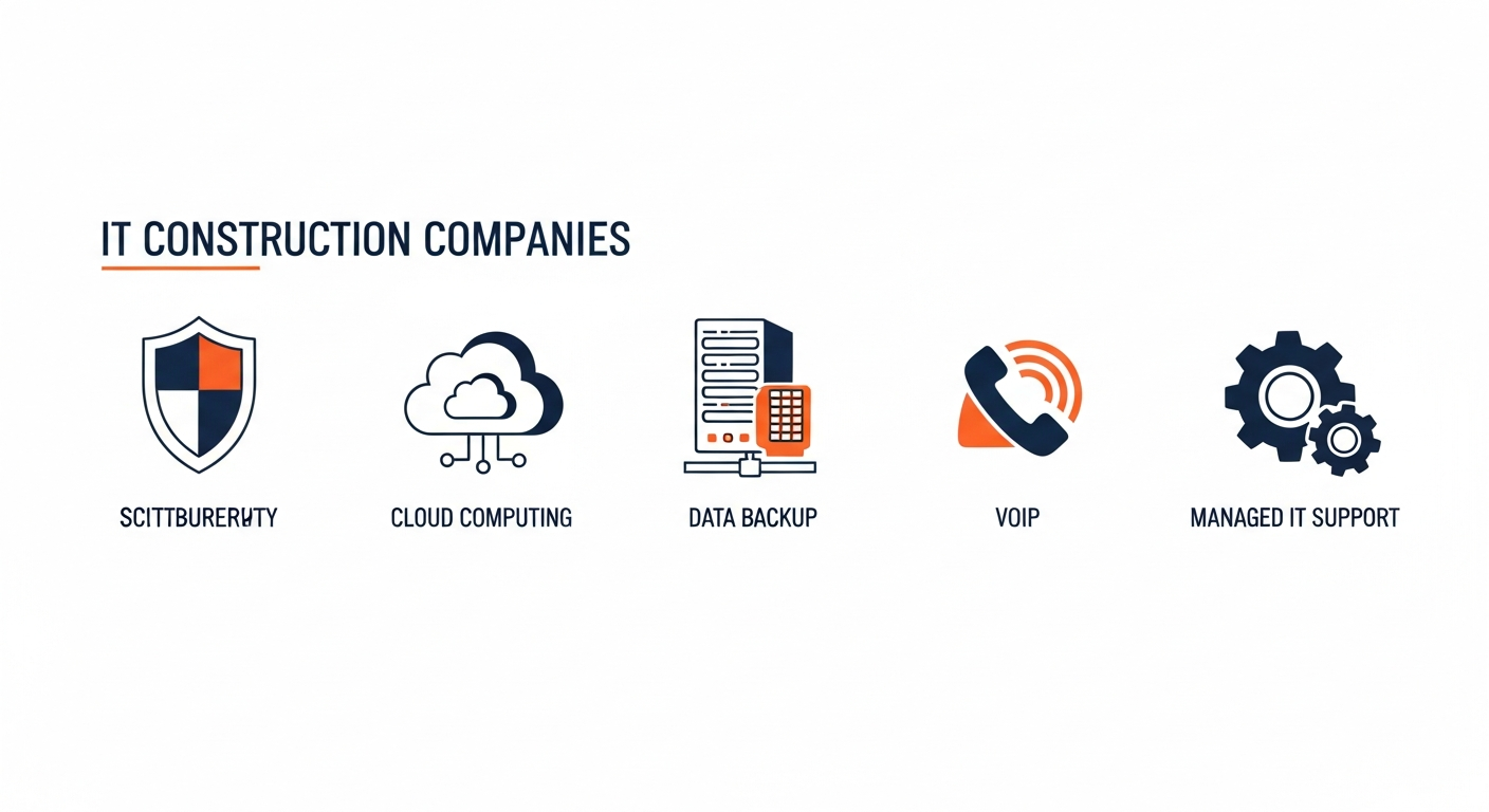 Five core IT services for construction companies: cybersecurity, cloud computing, data backup, VoIP, and managed IT