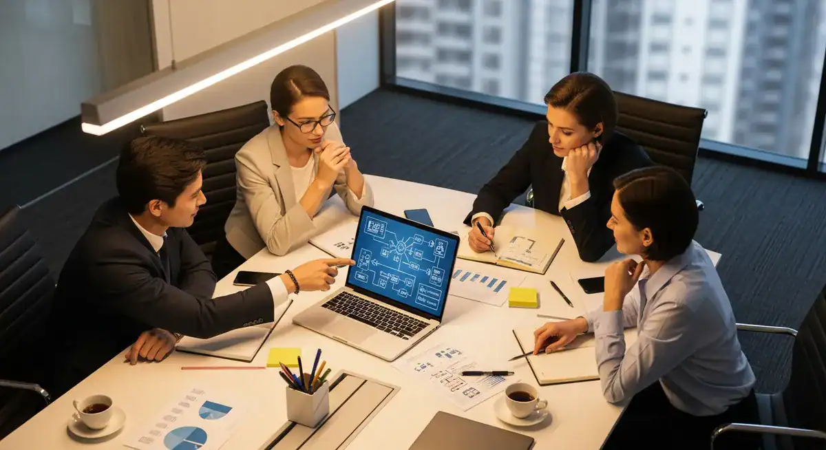 Business team discussing IT strategy for Liberty Hill Texas company