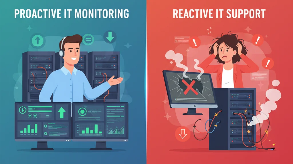 Comparison of proactive managed IT monitoring and reactive break-fix IT support for Round Rock businesses