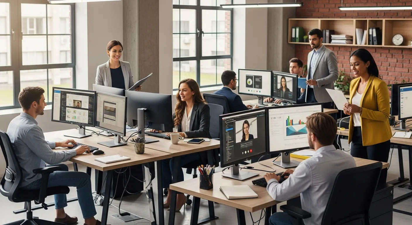 Small business team working productively with modern technology